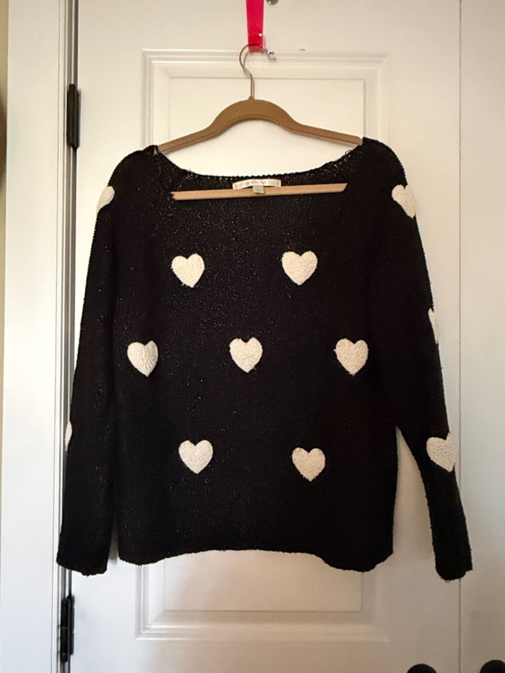 LC Lauren Conrad Black Crewneck Sweater with White Heart Motif